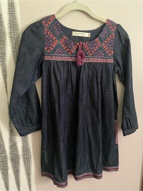 Cupcakes & Pastries Embroidered Denim Tassel-Front Dress